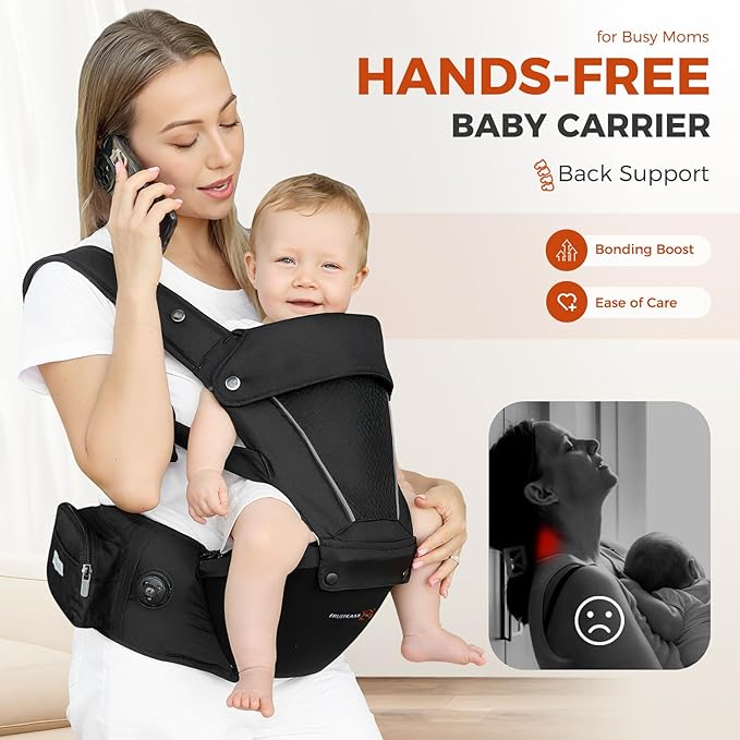 FRUITEAM Baby Carrier, Upgraded Adjustable Knob, 6-in-1 Baby Carrier Newborn to Toddler, Safety-Certified Baby Hip Seat Carrier, Perfect for Travelling Shopping Breastfeeding