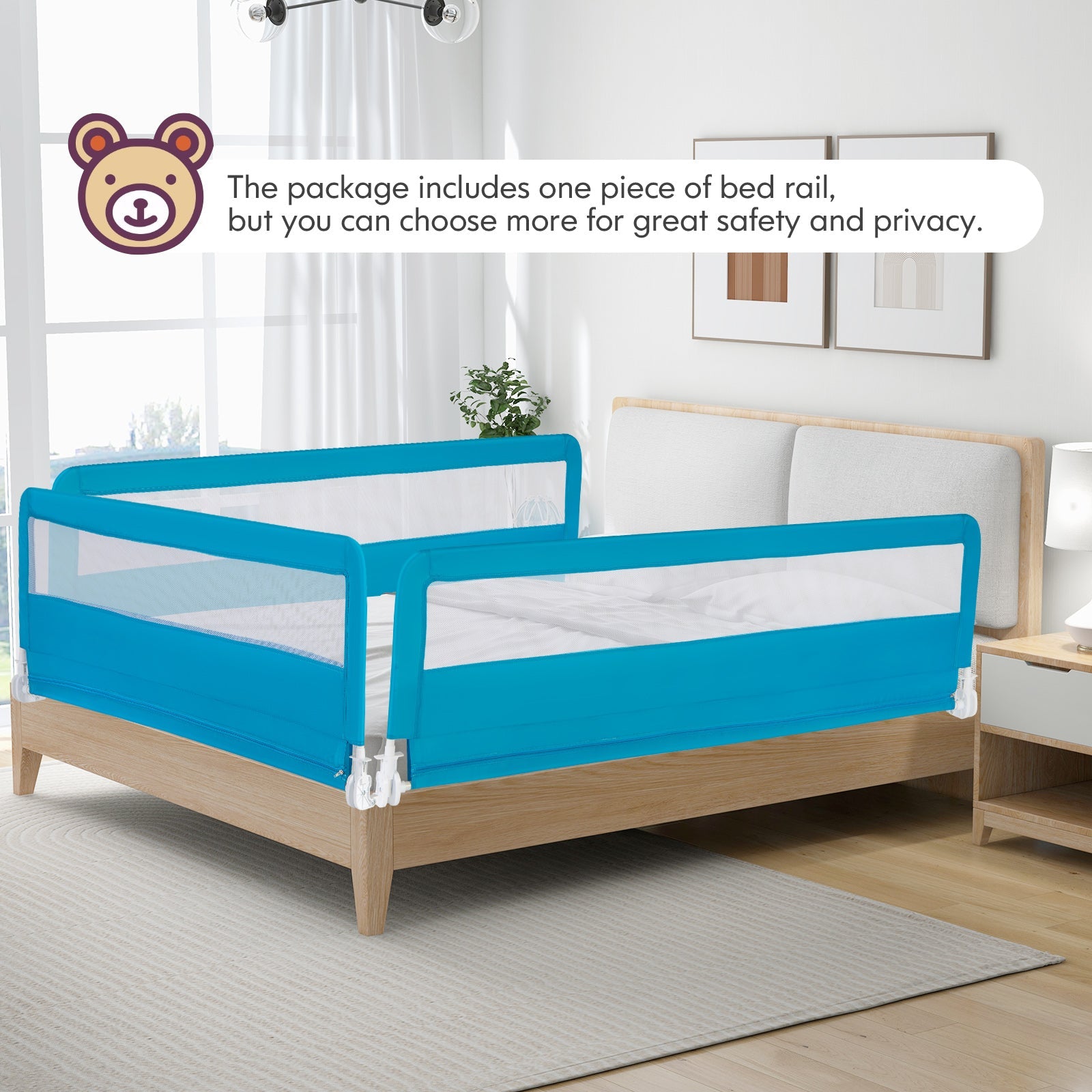 71 Inch Extra Long Swing Down Bed Guardrail with Safety Straps