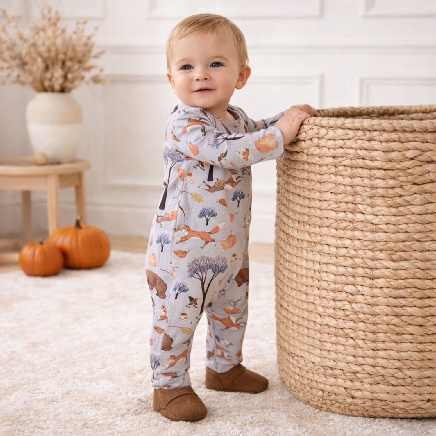 Forest Frolic Baby Romper - Soft Bamboo Fall Outfit