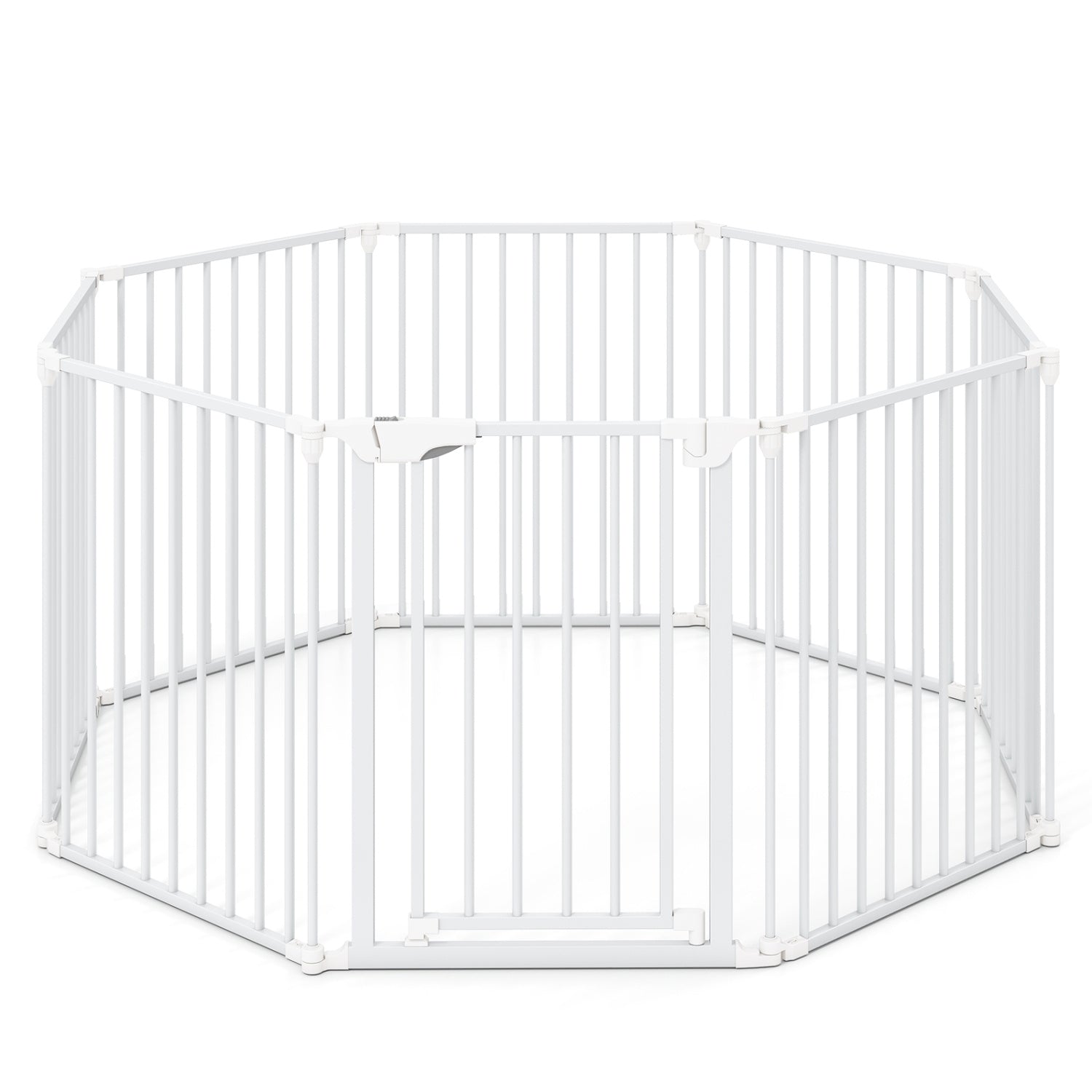 8-Panel Extra Wide Baby Gate Adjustable Fence with Auto-close Door