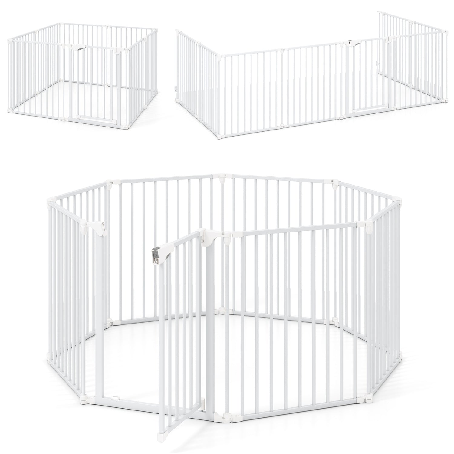 8-Panel Extra Wide Baby Gate Adjustable Fence with Auto-close Door