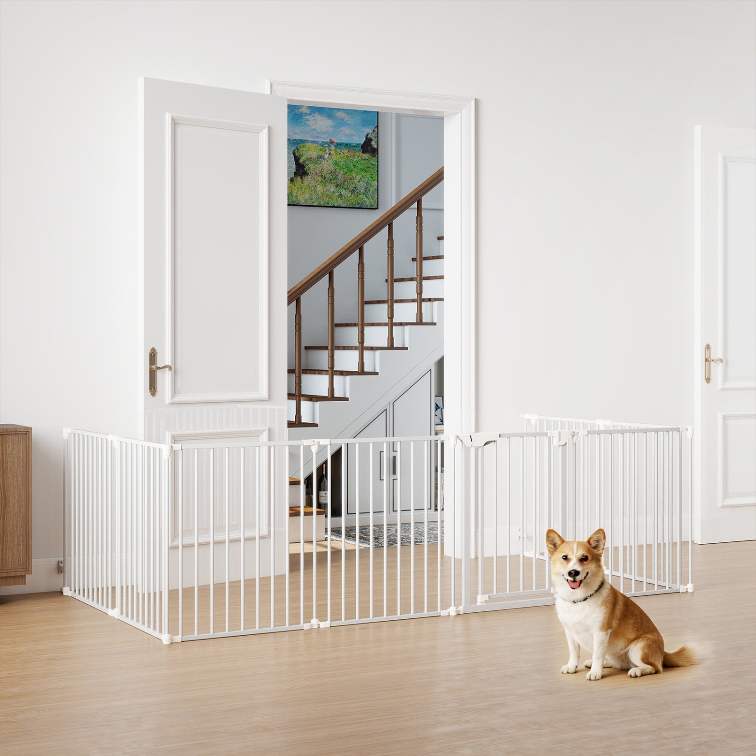 8-Panel Extra Wide Baby Gate Adjustable Fence with Auto-close Door