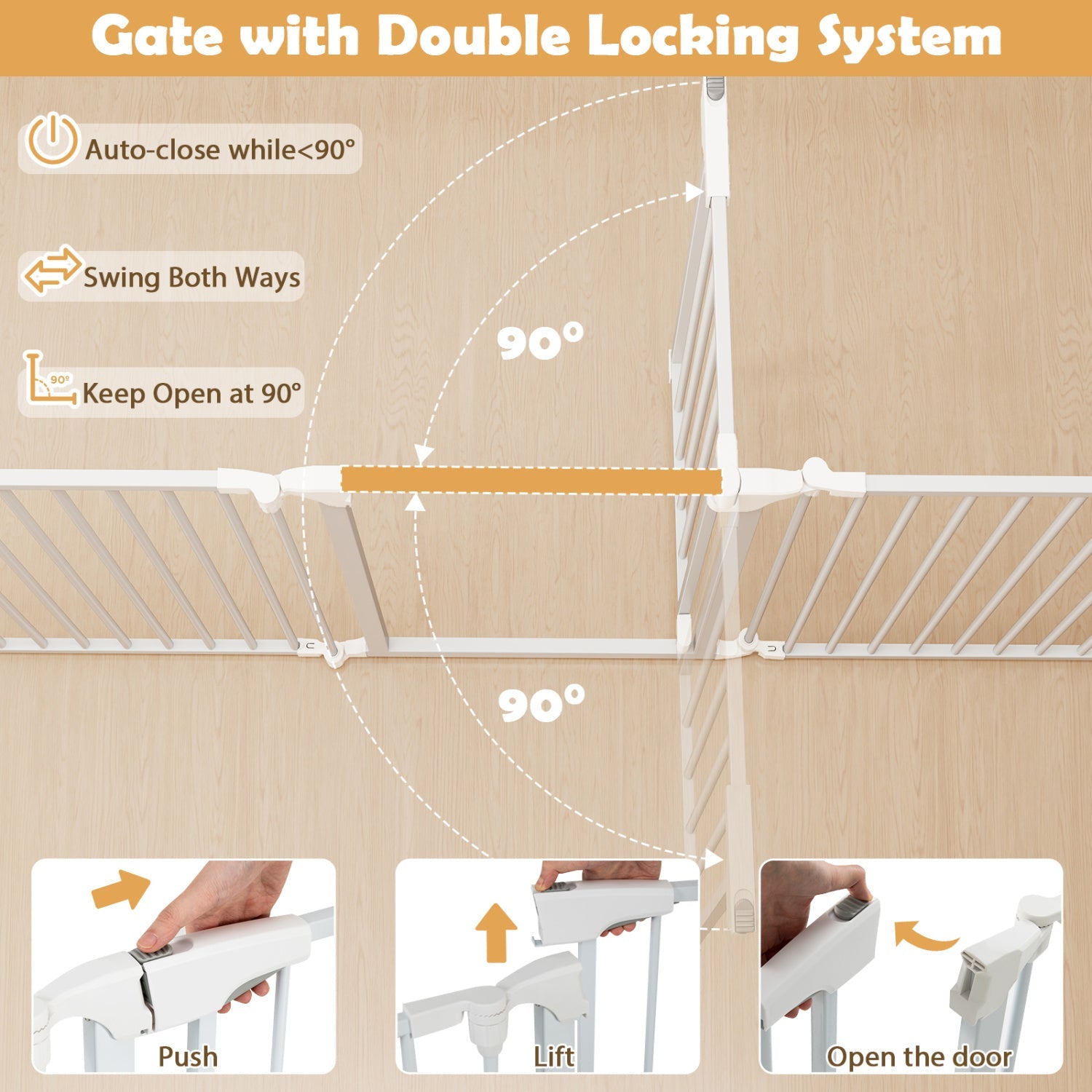 8-Panel Extra Wide Baby Gate Adjustable Fence with Auto-close Door