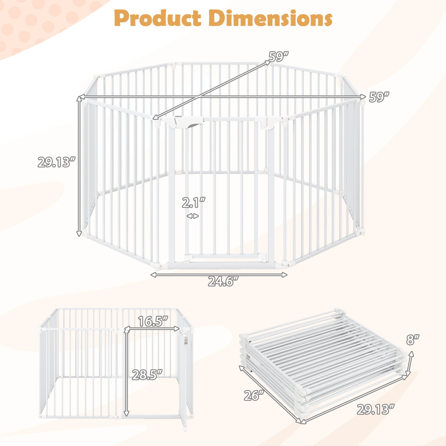 8-Panel Extra Wide Baby Gate Adjustable Fence with Auto-close Door