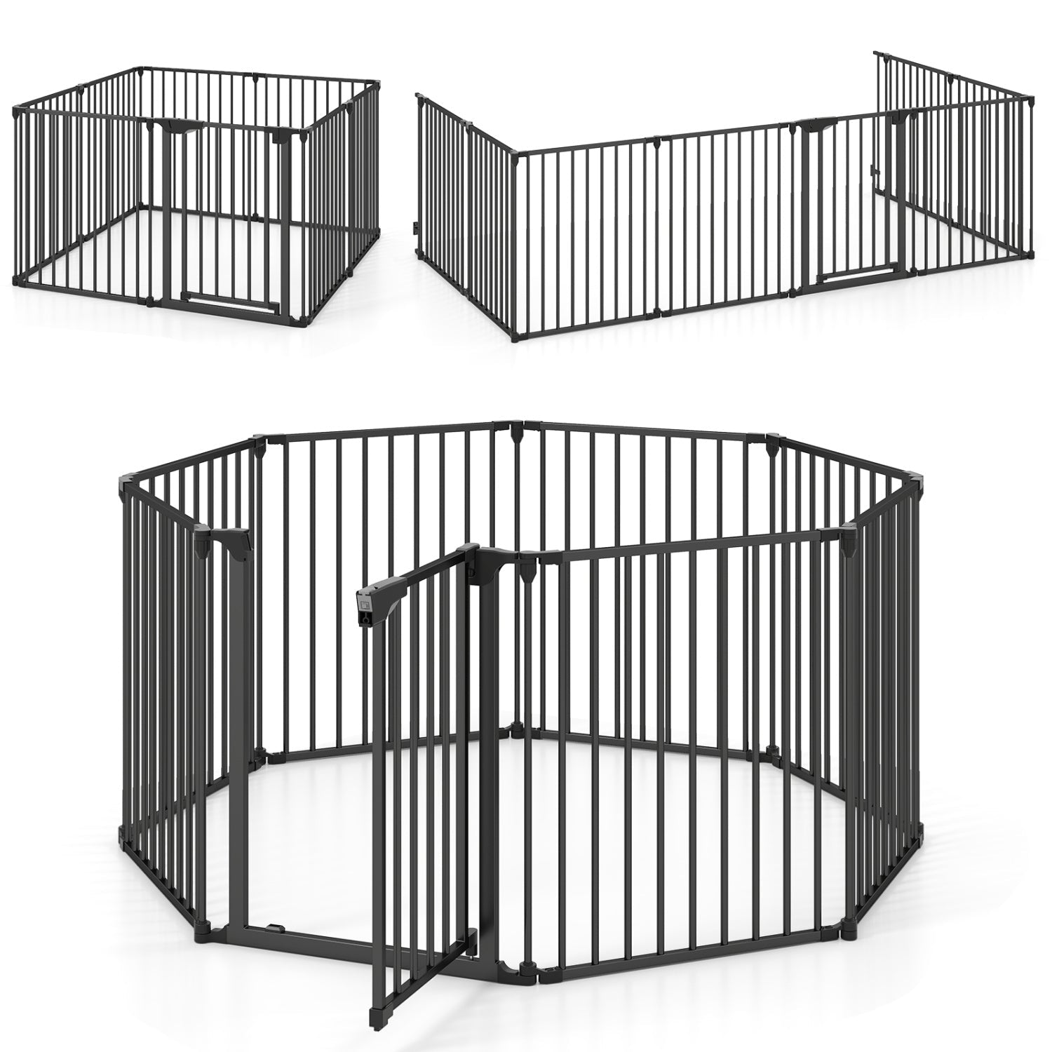 8-Panel Extra Wide Baby Gate Adjustable Fence with Auto-close Door
