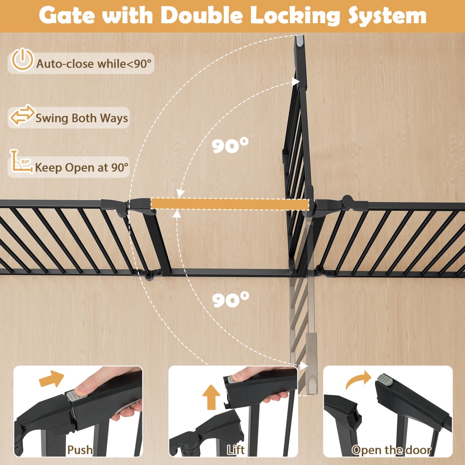 8-Panel Extra Wide Baby Gate Adjustable Fence with Auto-close Door