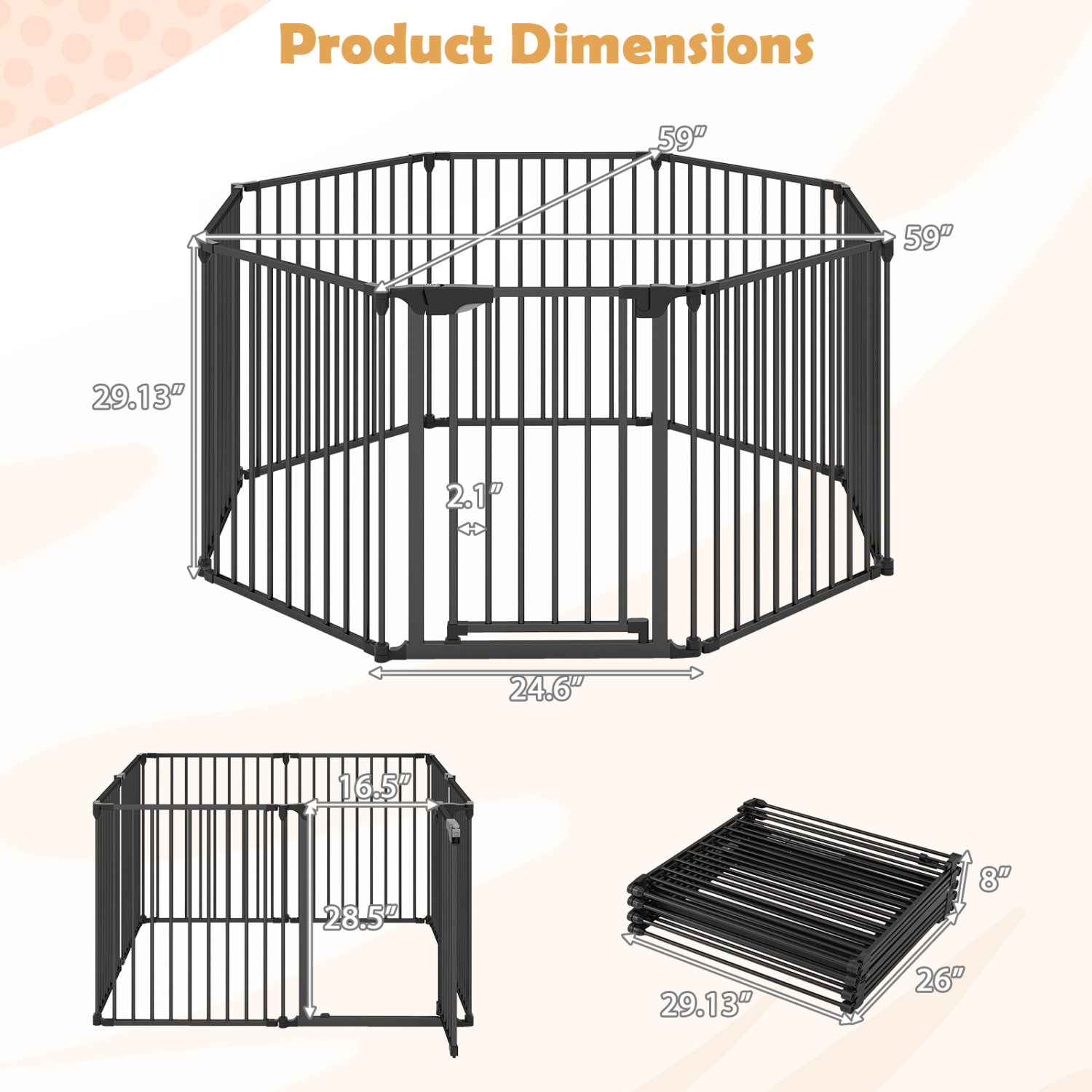 8-Panel Extra Wide Baby Gate Adjustable Fence with Auto-close Door