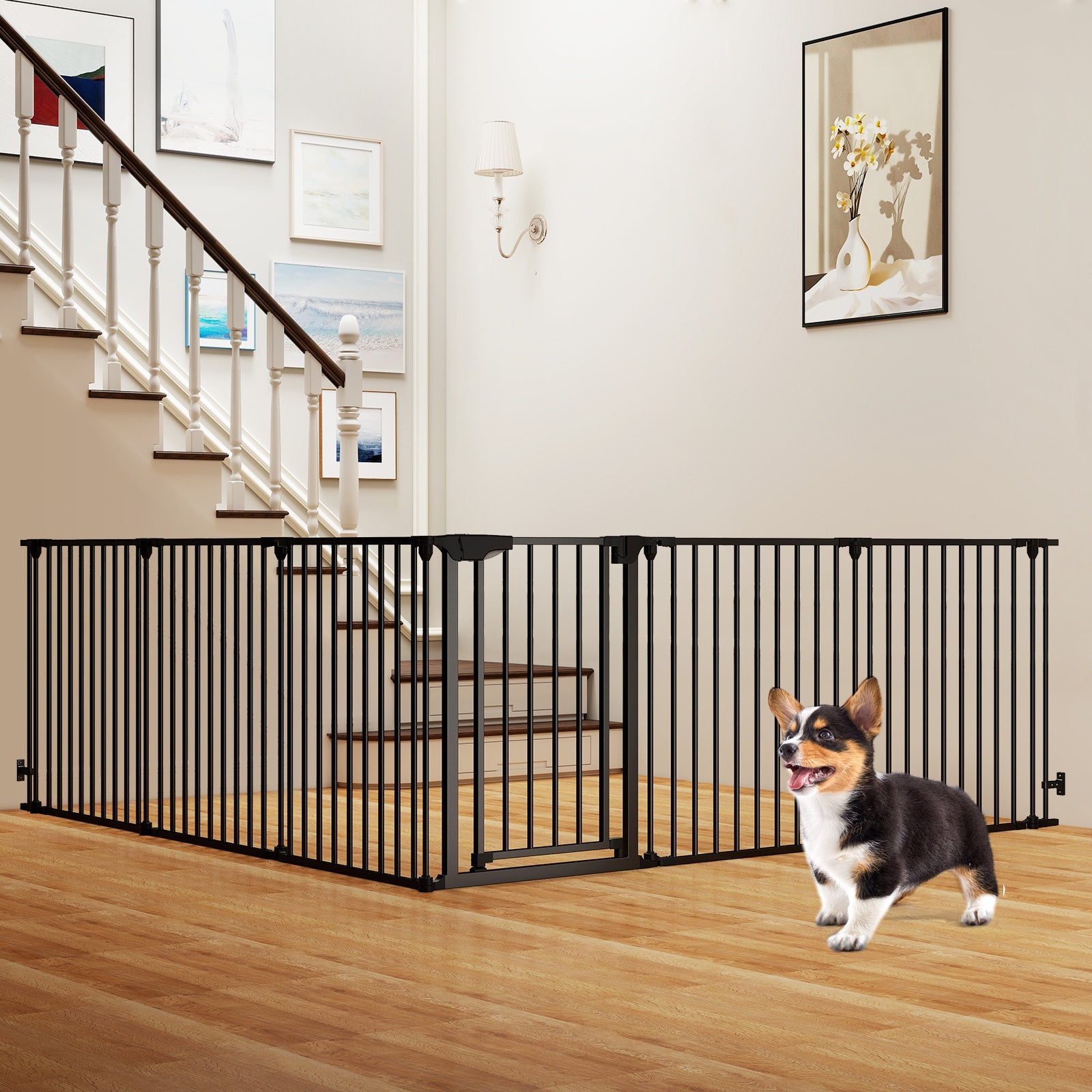 Extra Wide Baby Gate Fits 34.5-154" Openings 6-Panel Adjustable Safety Fence