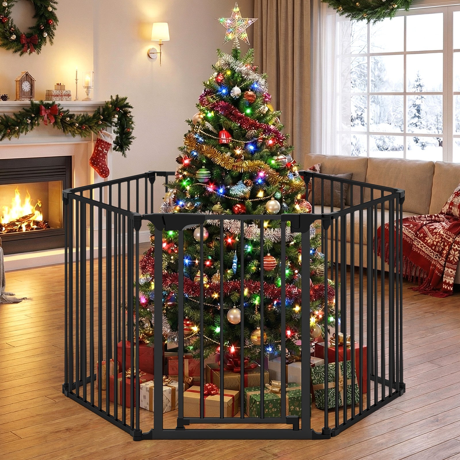 Extra Wide Baby Gate Fits 34.5-154" Openings 6-Panel Adjustable Safety Fence