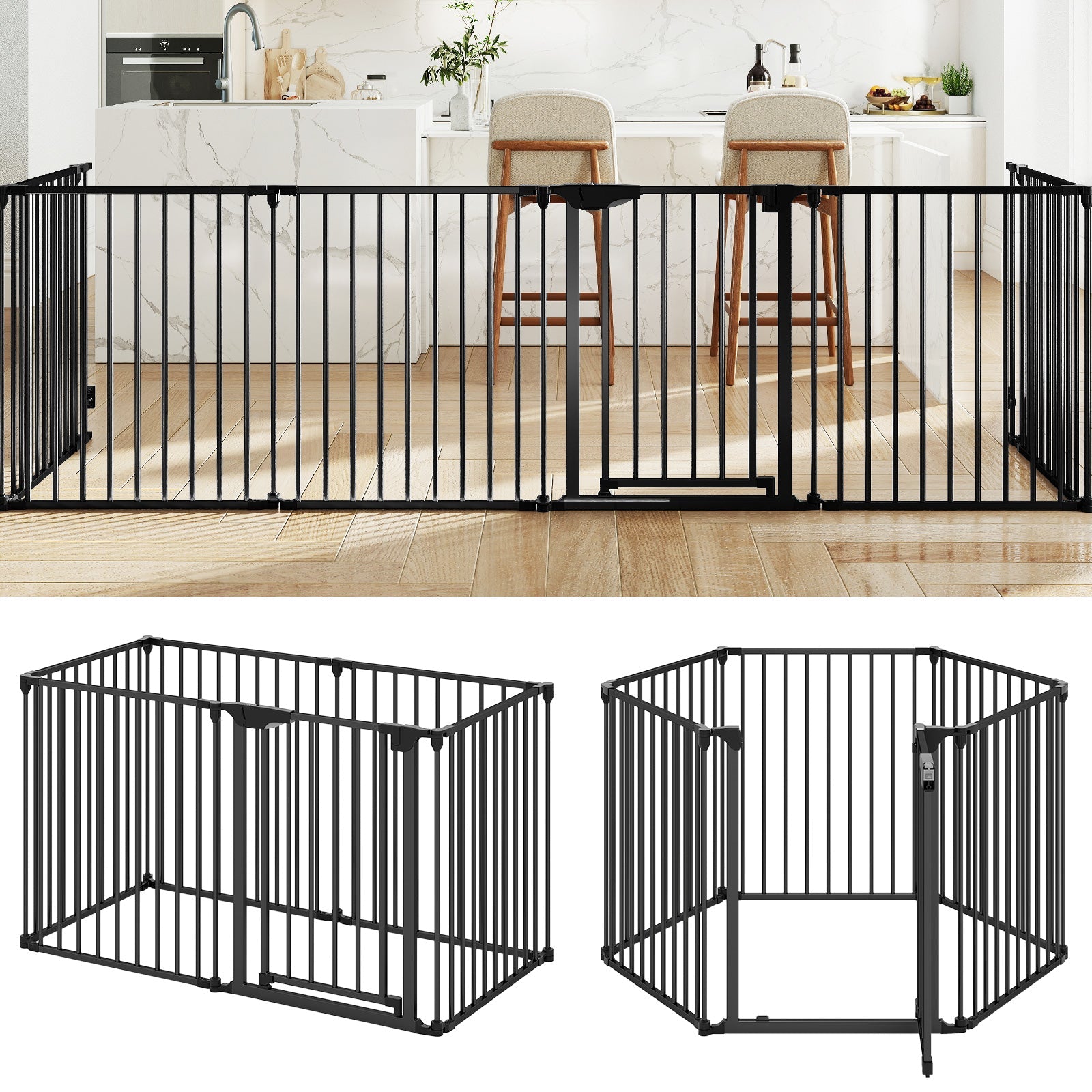 Extra Wide Baby Gate Fits 34.5-154" Openings 6-Panel Adjustable Safety Fence