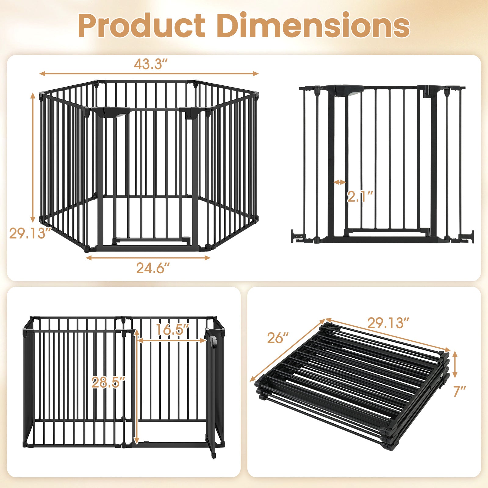 Extra Wide Baby Gate Fits 34.5-154" Openings 6-Panel Adjustable Safety Fence