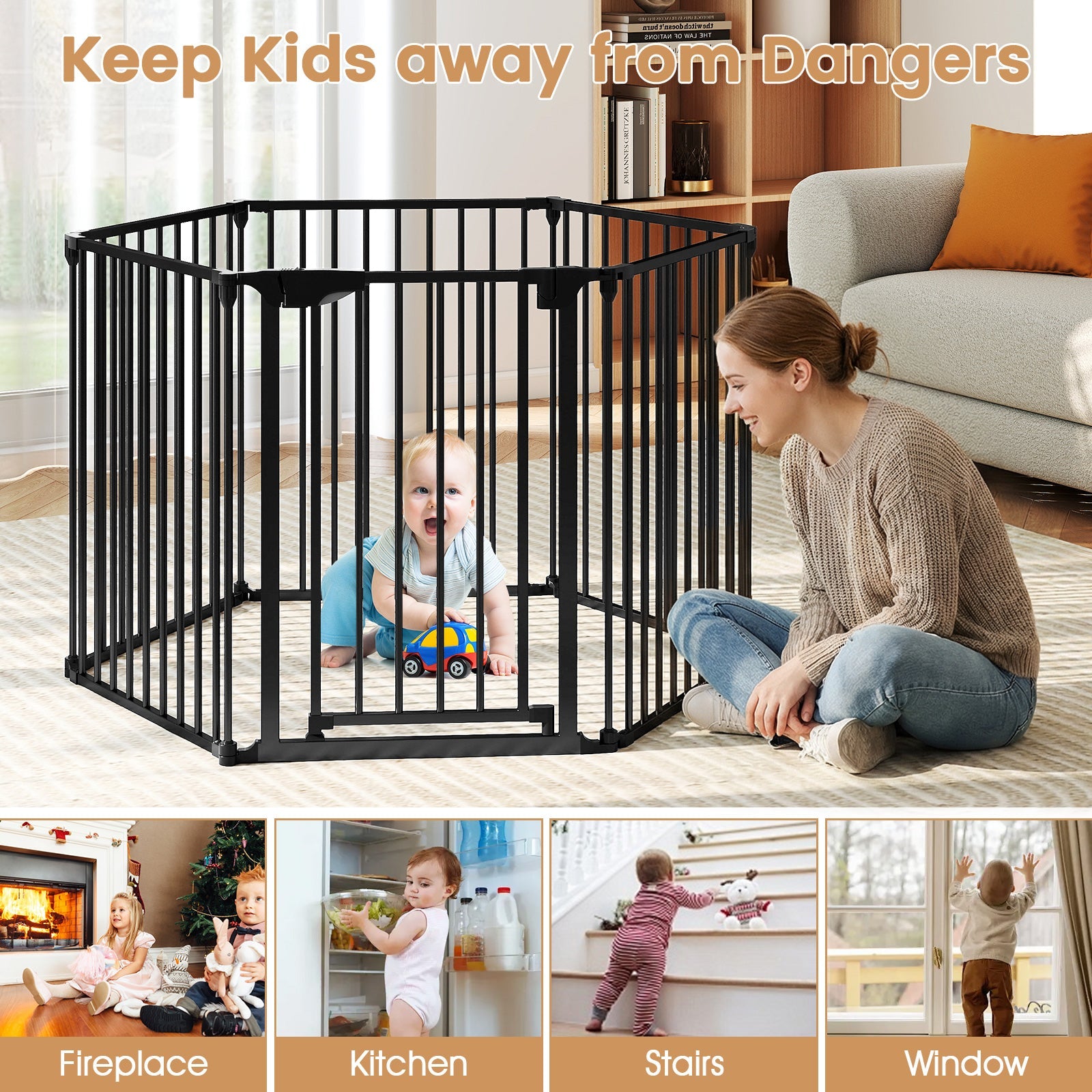 Extra Wide Baby Gate Fits 34.5-154" Openings 6-Panel Adjustable Safety Fence