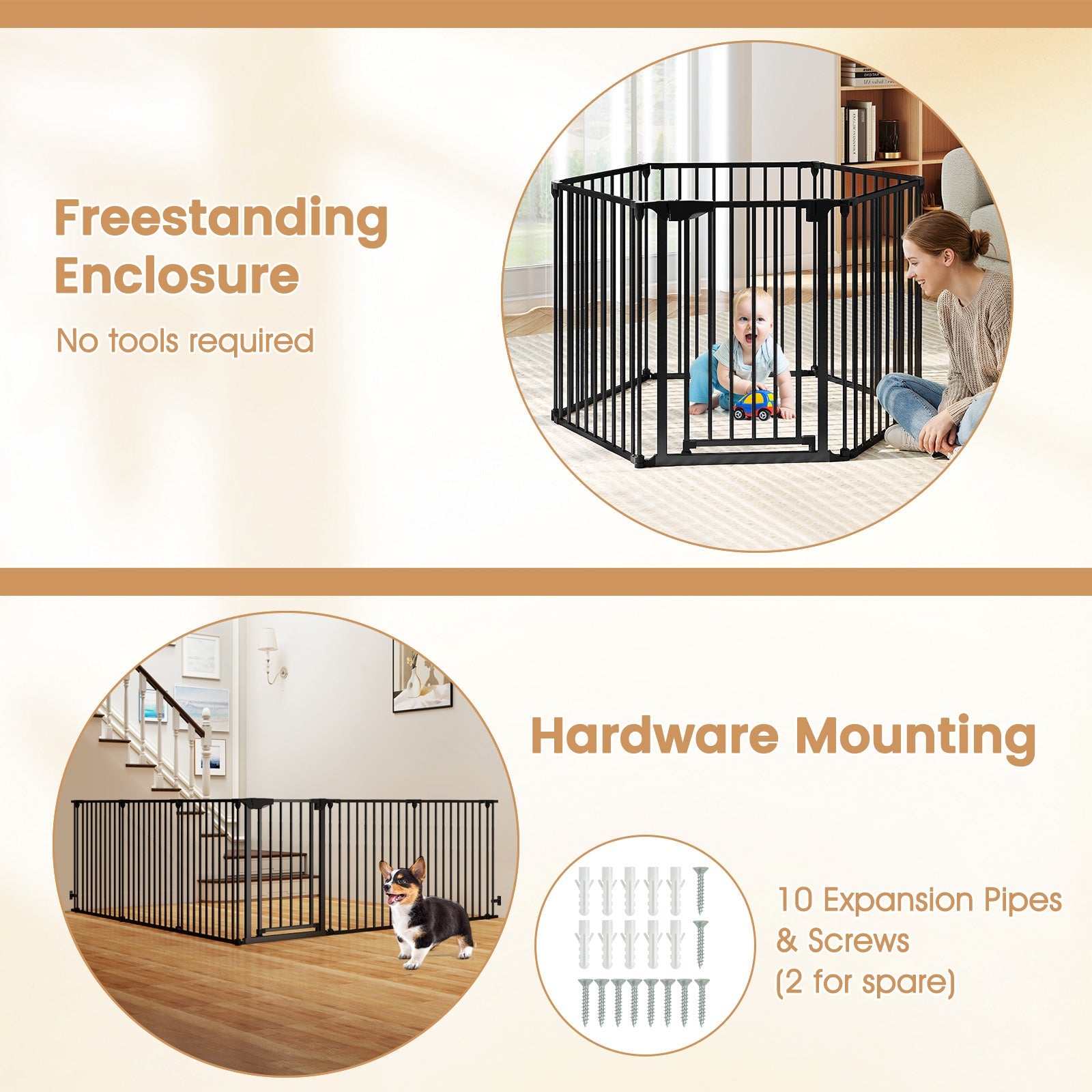 Extra Wide Baby Gate Fits 34.5-154" Openings 6-Panel Adjustable Safety Fence