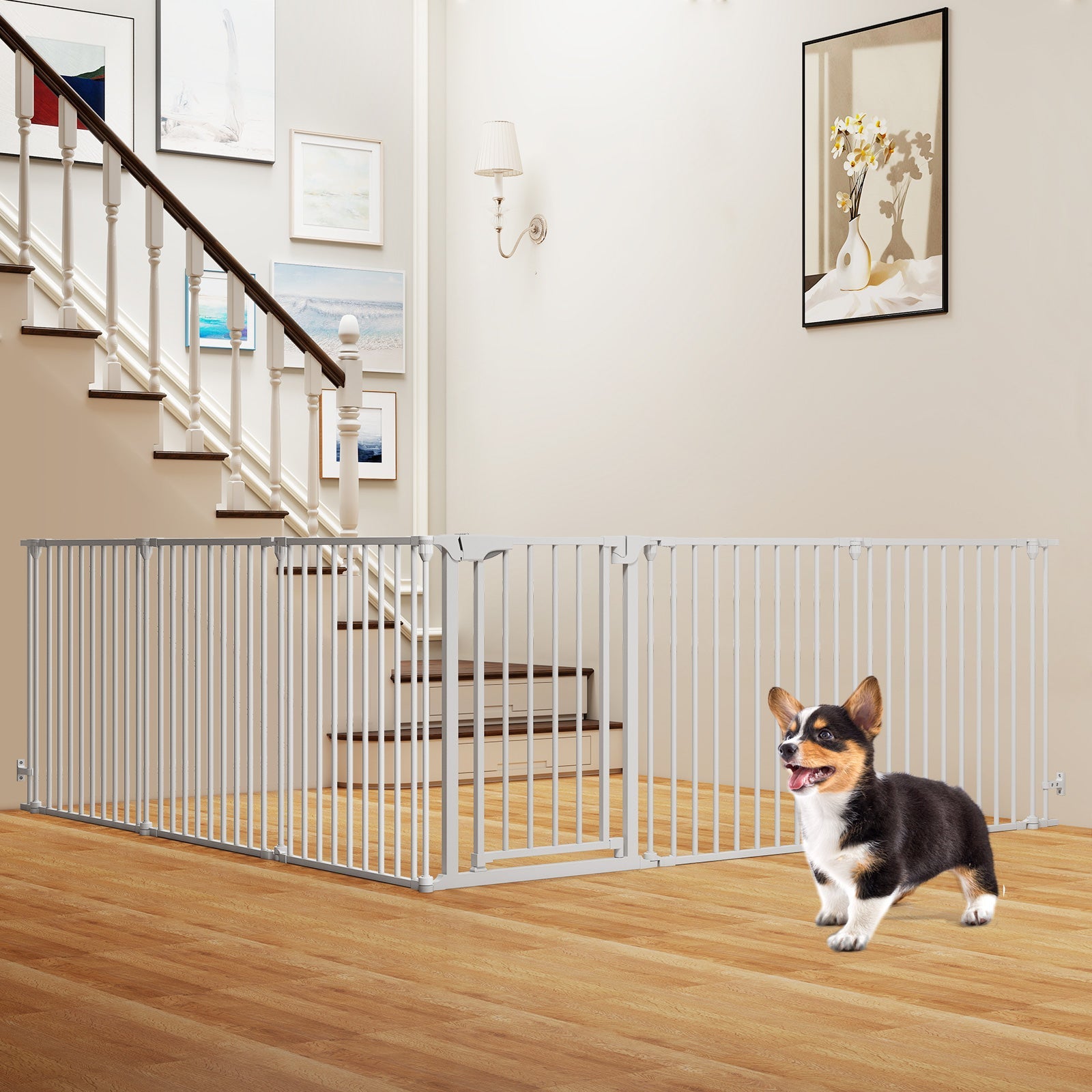 Extra Wide Baby Gate Fits 34.5-154" Openings 6-Panel Adjustable Safety Fence