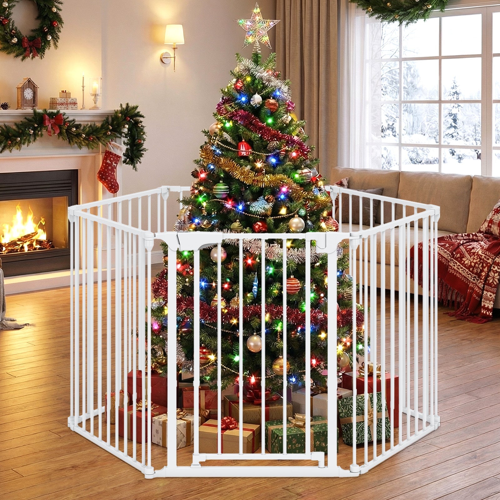 Extra Wide Baby Gate Fits 34.5-154" Openings 6-Panel Adjustable Safety Fence