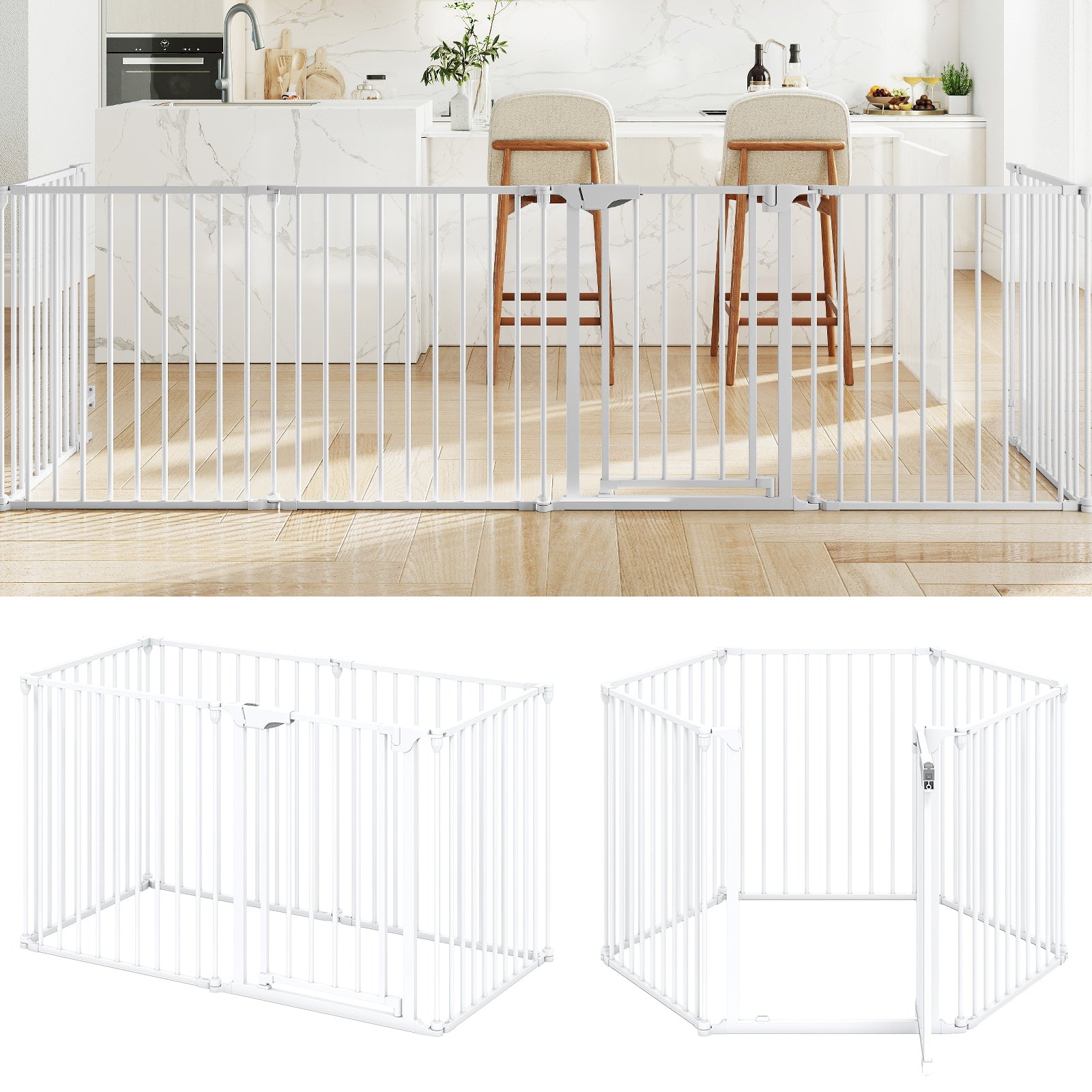 Extra Wide Baby Gate Fits 34.5-154" Openings 6-Panel Adjustable Safety Fence