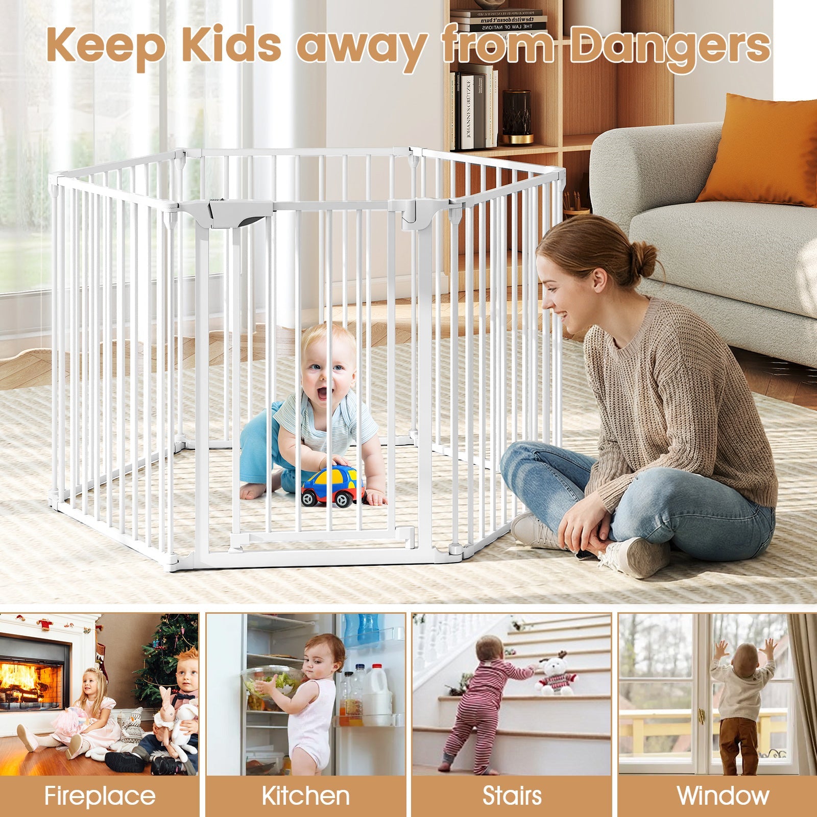 Extra Wide Baby Gate Fits 34.5-154" Openings 6-Panel Adjustable Safety Fence