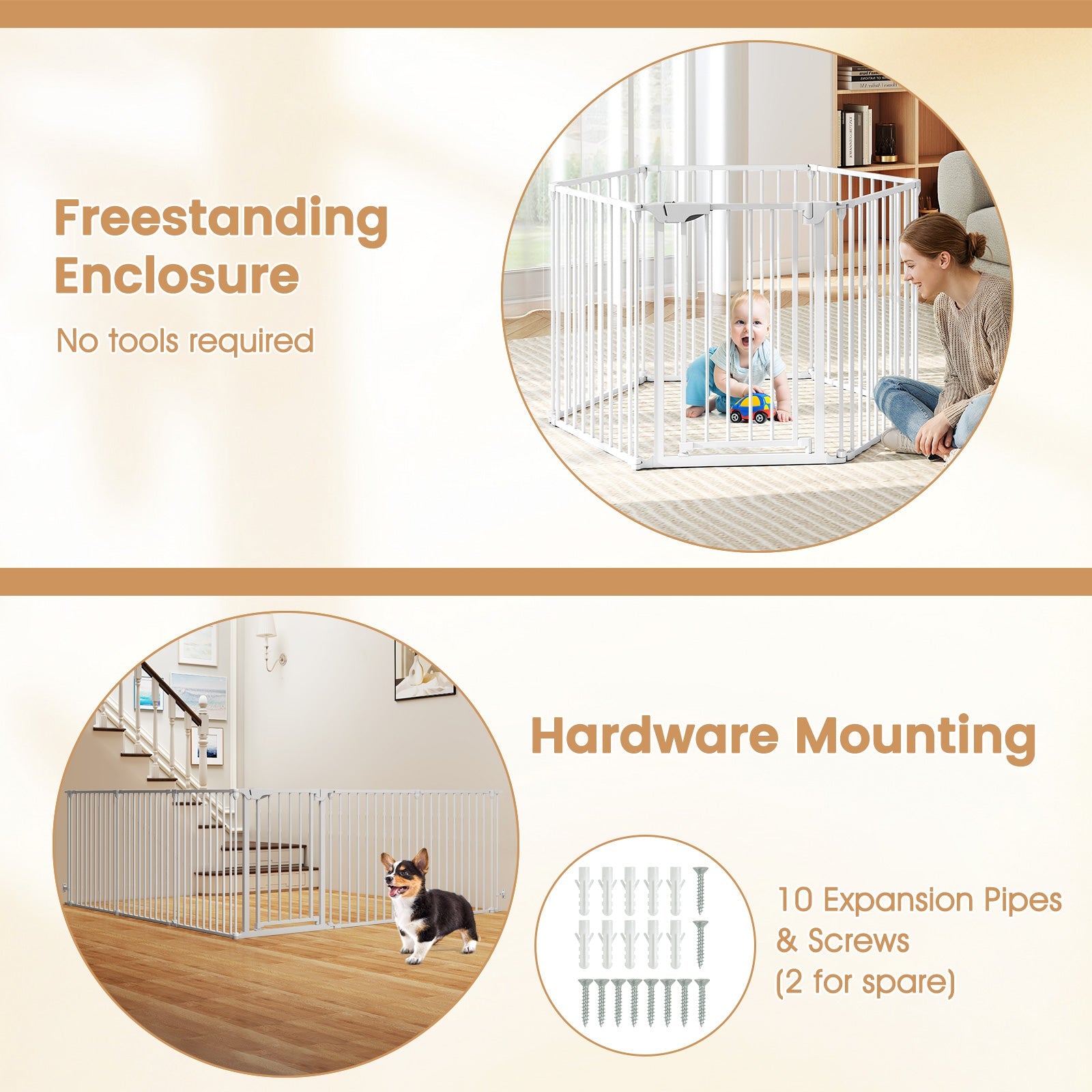 Extra Wide Baby Gate Fits 34.5-154" Openings 6-Panel Adjustable Safety Fence