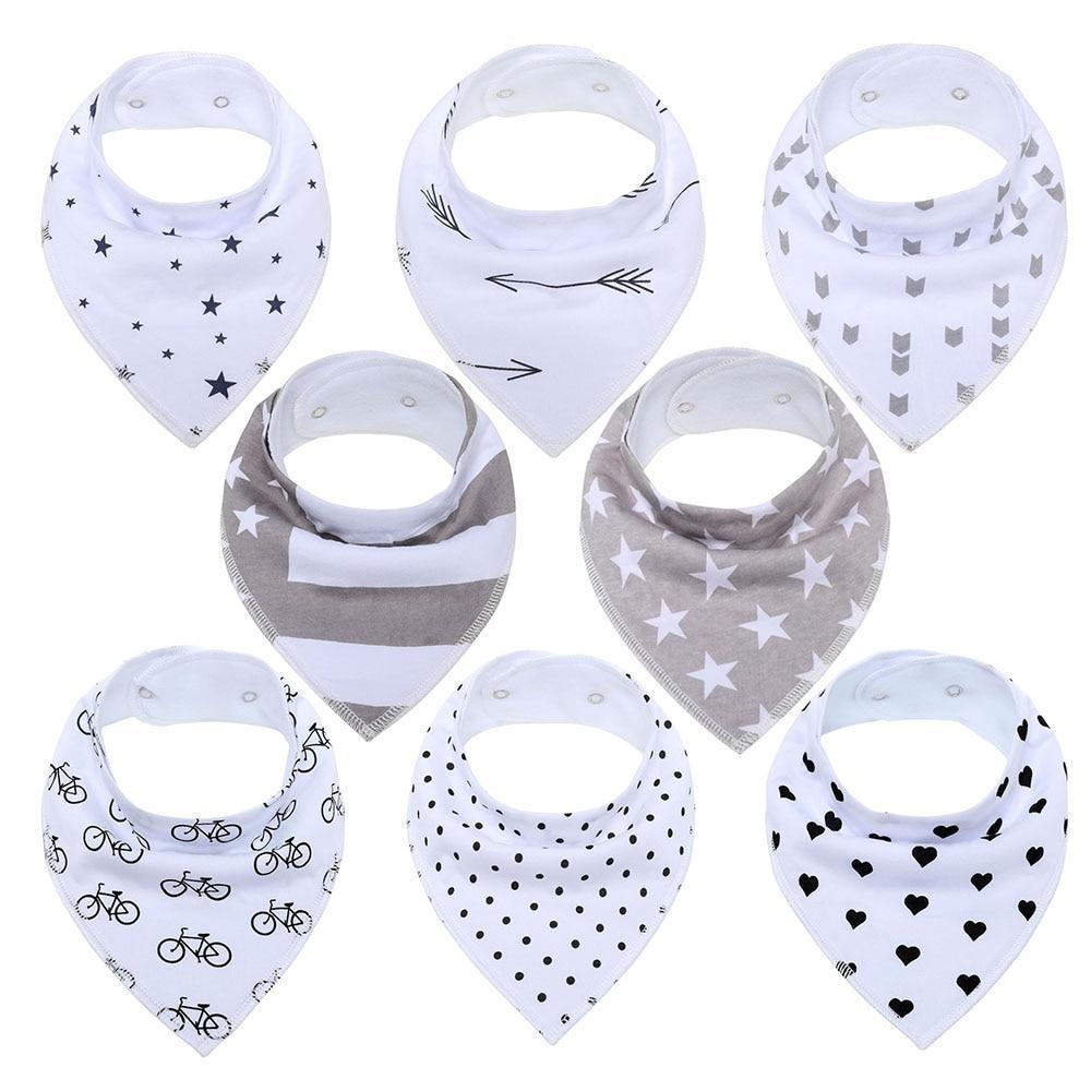 8PCS/SET Pack Baby Bandana Organic Absorbent Soft Cotton Drool Bibs for Teething And Feeding Bib For Baby and Kids Feeding