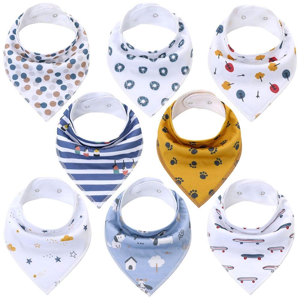 8PCS/SET Pack Baby Bandana Organic Absorbent Soft Cotton Drool Bibs for Teething And Feeding Bib For Baby and Kids Feeding