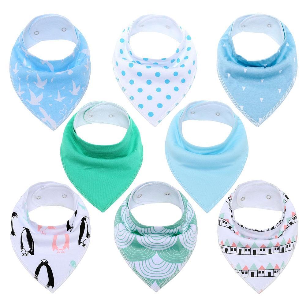 8PCS/SET Pack Baby Bandana Organic Absorbent Soft Cotton Drool Bibs for Teething And Feeding Bib For Baby and Kids Feeding