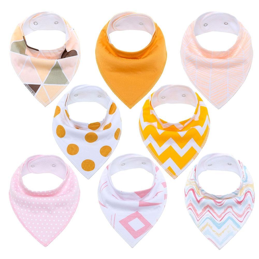 8PCS/SET Pack Baby Bandana Organic Absorbent Soft Cotton Drool Bibs for Teething And Feeding Bib For Baby and Kids Feeding