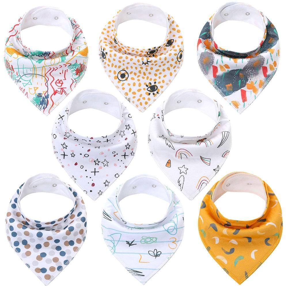 8PCS/SET Pack Baby Bandana Organic Absorbent Soft Cotton Drool Bibs for Teething And Feeding Bib For Baby and Kids Feeding