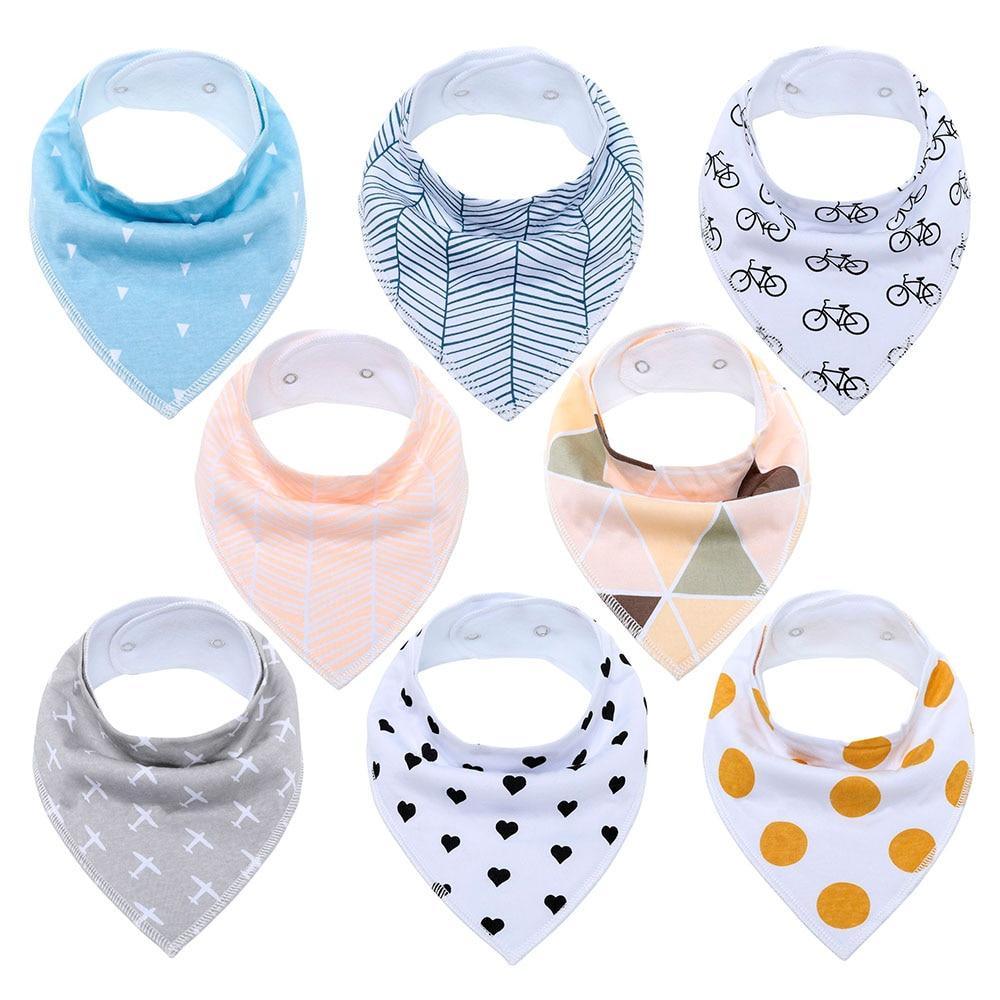 8PCS/SET Pack Baby Bandana Organic Absorbent Soft Cotton Drool Bibs for Teething And Feeding Bib For Baby and Kids Feeding