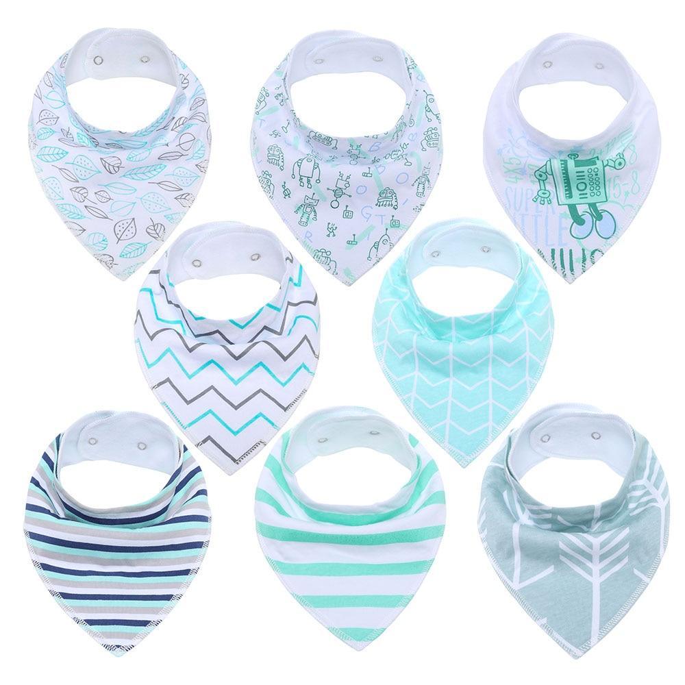 8PCS/SET Pack Baby Bandana Organic Absorbent Soft Cotton Drool Bibs for Teething And Feeding Bib For Baby and Kids Feeding