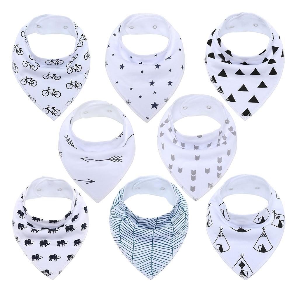 8PCS/SET Pack Baby Bandana Organic Absorbent Soft Cotton Drool Bibs for Teething And Feeding Bib For Baby and Kids Feeding