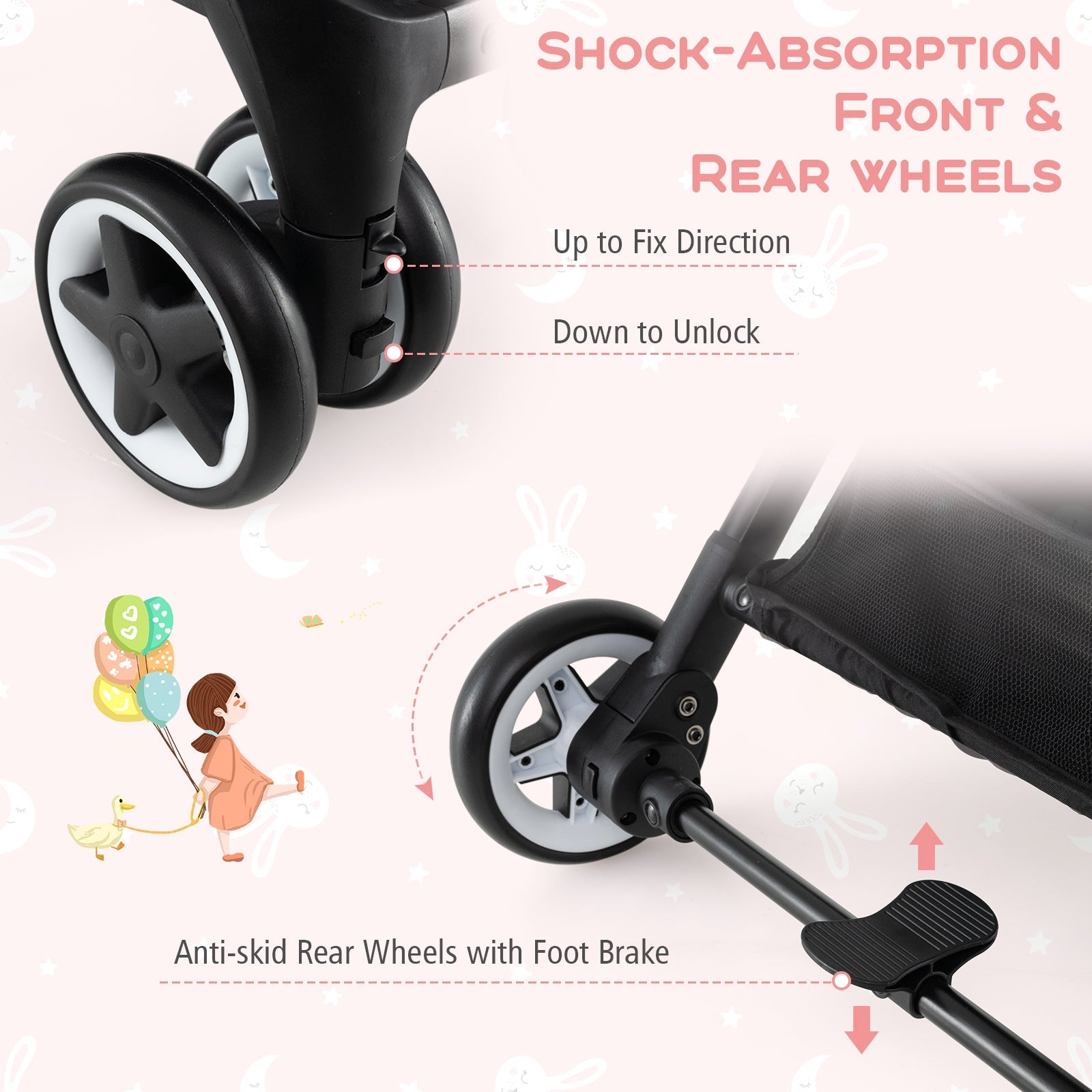 Lightweight Aluminium Frame Baby Stroller with Net-Black