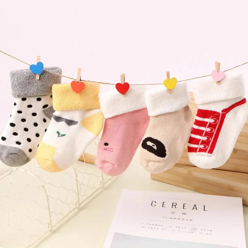 5 Pairs Baby Socks Warm Cartoon Floor Socks for Newborn Toddlers
