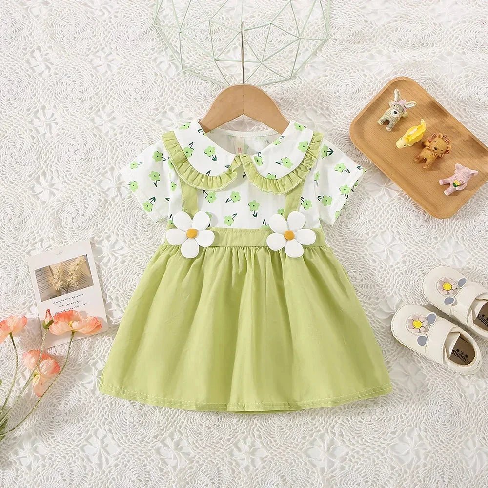 Baby Girl Floral Summer Dress (0–3Y) – Cotton Two-Piece Style Shoulder Strap Outfit