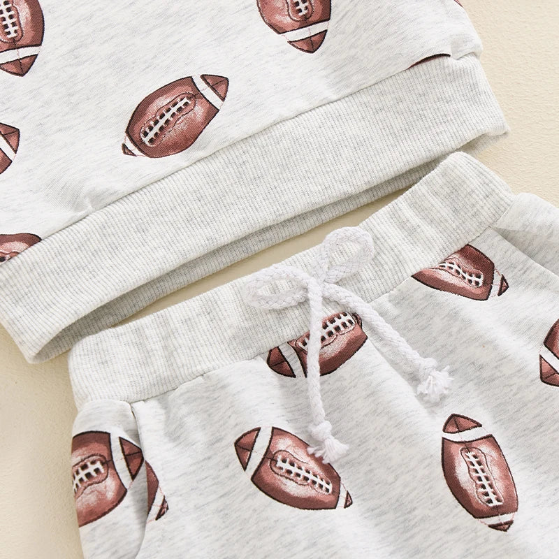 Baby Toddler Boys Girls 2Pcs Football Print Long Sleeve Round Neck Top Drawstring Pockets Pants Set