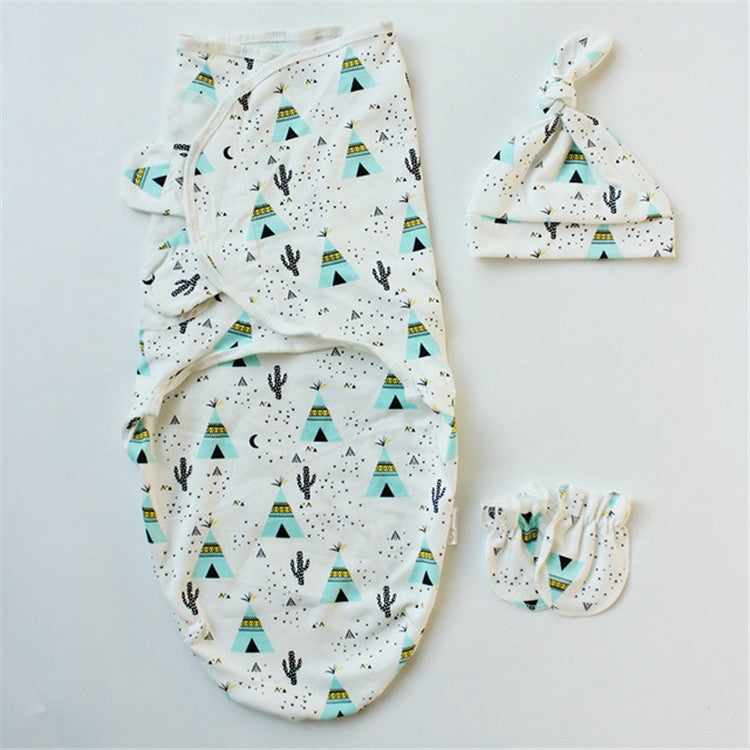 Spring  Summer Cotton Baby Infant Bags Towels Sleeping Bags Knitted Cloth Cap Set, Size:L (60x75 CM)(Tent Tree)