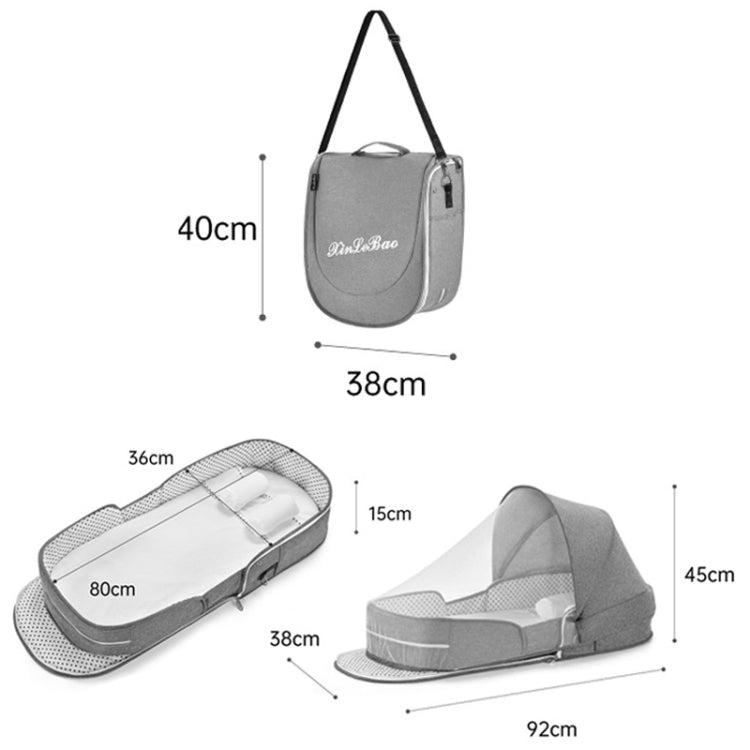 706 Backpack Portable Movable Crib Multifunctional Foldable Baby Bed, Color: Gray