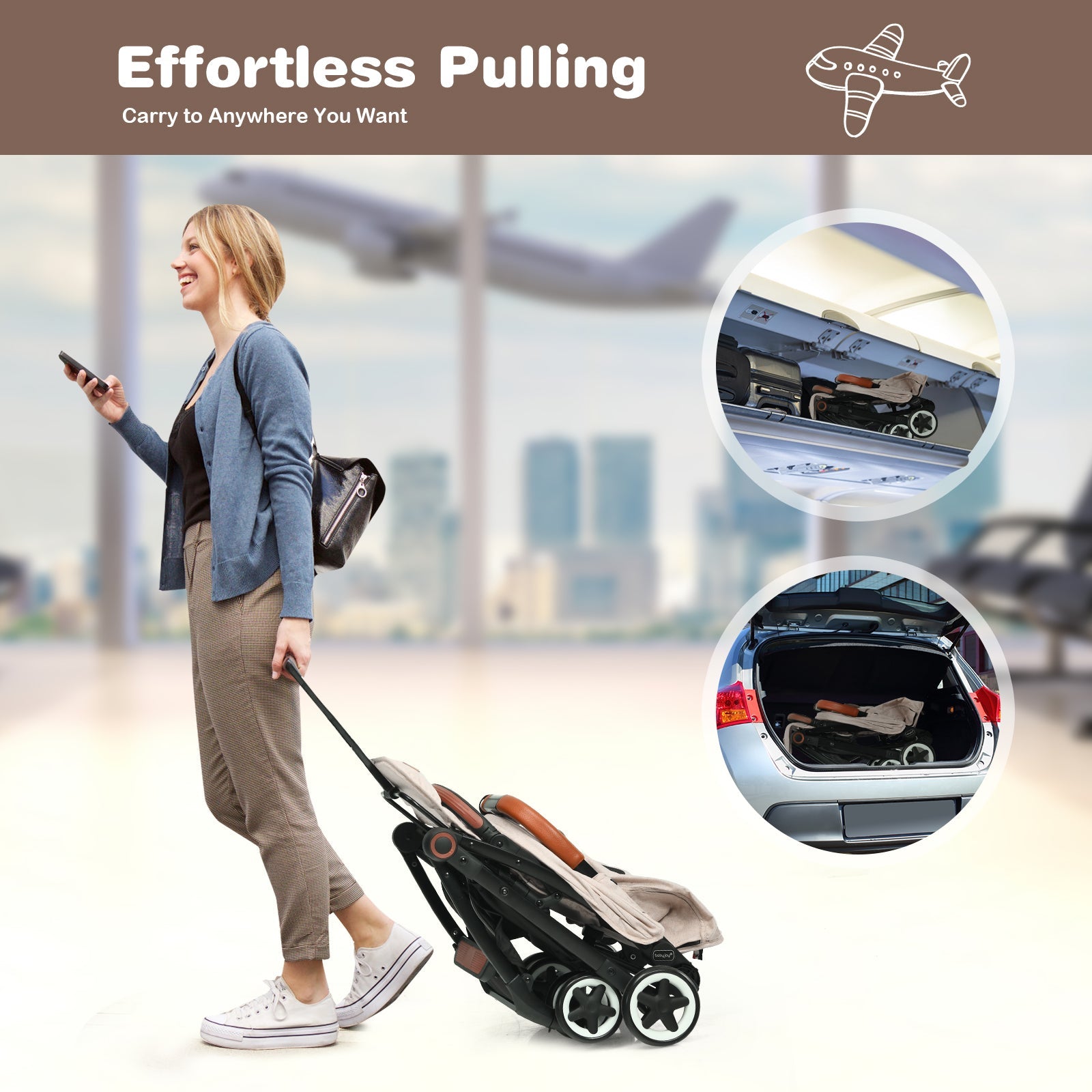 Lightweight Aluminium Frame Baby Stroller with Net-Beige