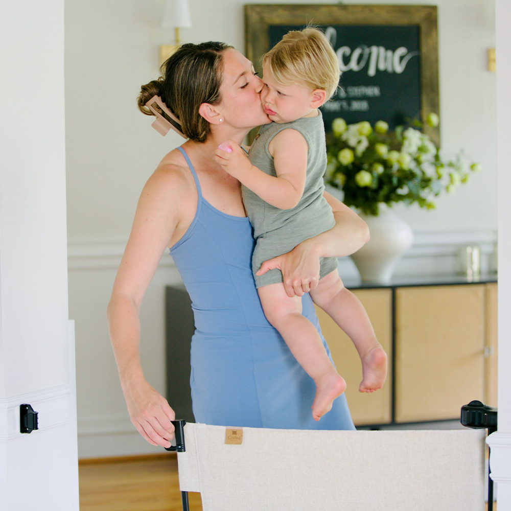 Crypton® Fabric Baby Safety Gate – Stylish, Stain-Resistant, PFAS-Free | fit openings from 27.6" to 55" wide and stand 33"