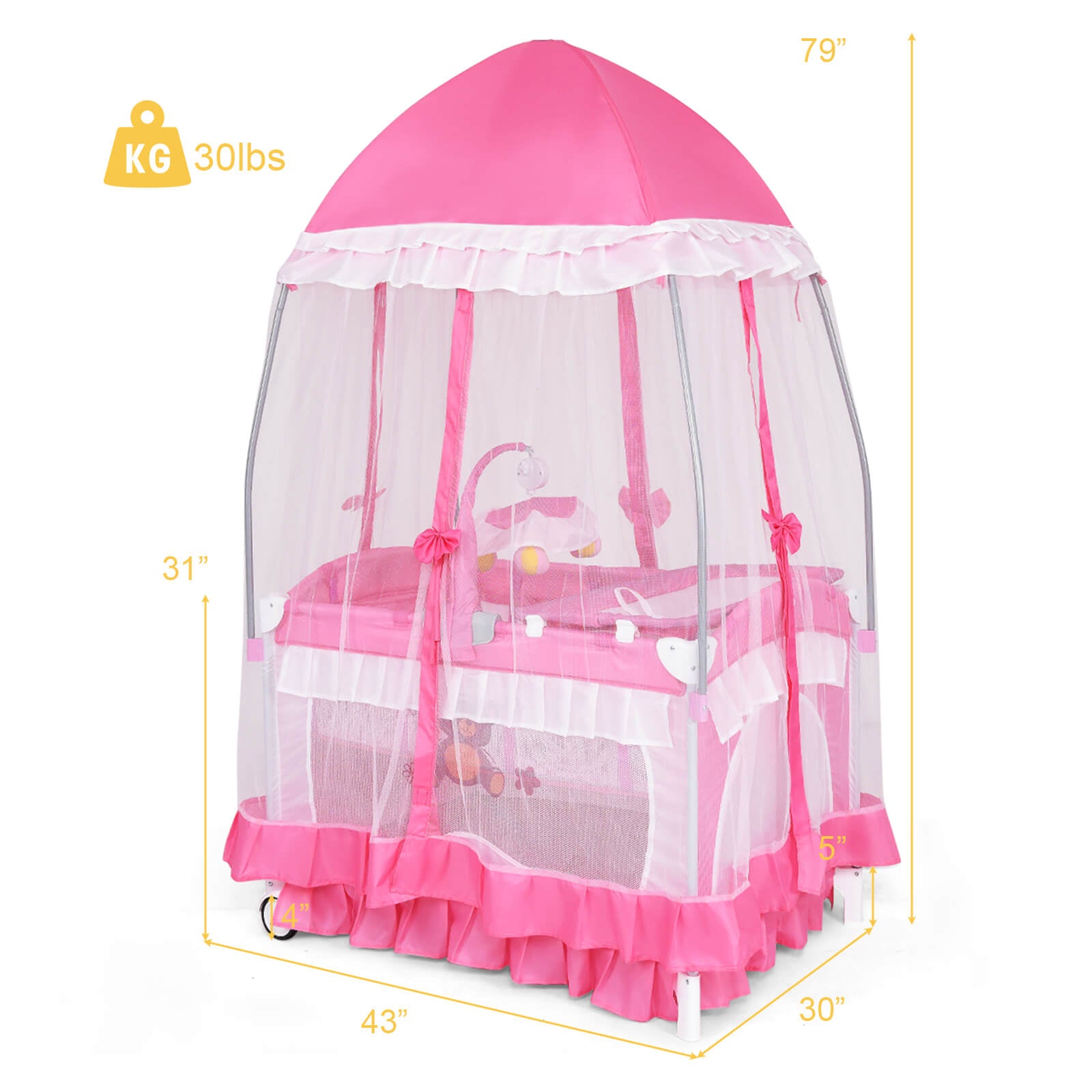 Portable Baby Playpen Crib Cradle with Carrying Bag-Pink