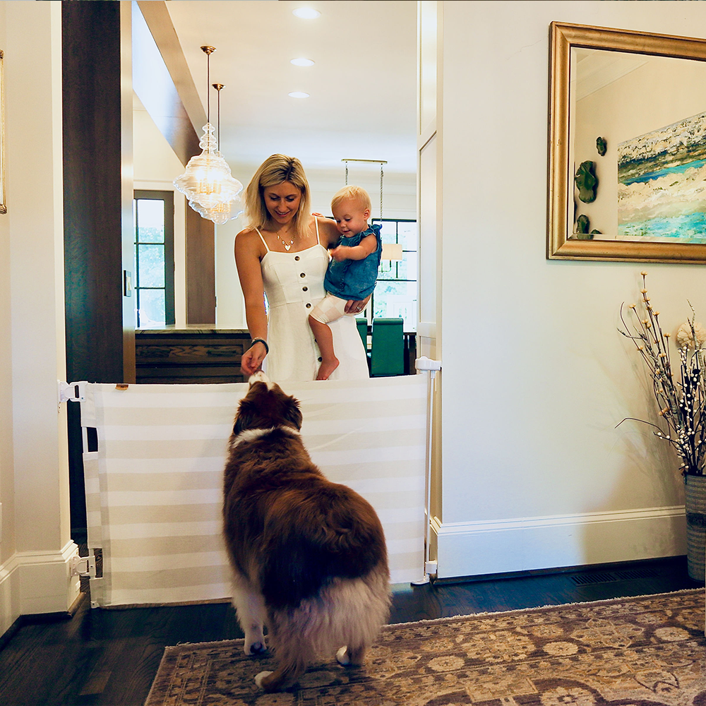 Crypton® Fabric Baby Safety Gate – Stylish, Stain-Resistant, PFAS-Free | fit openings from 27.6" to 55" wide and stand 33"